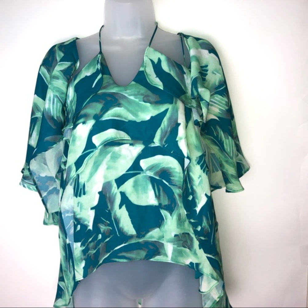 Gianni Bini Green‎ Leaf Blouse Peek-A-Boo Shoulder Small